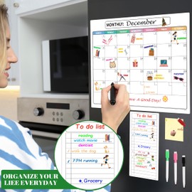 Magnetic Dry Erase Refrigerator Calendar with Markers - 15" x 11" Monthly Fridge Calendar and Today List, Fridge Whiteboard with Back Magnet