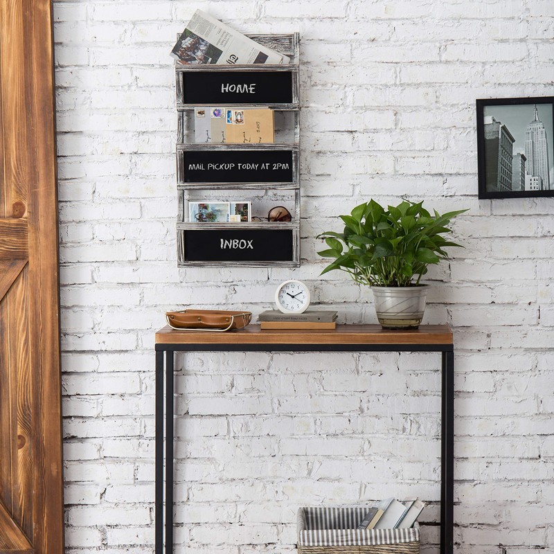 MyGift Wall Mounted Torched Solid Wood Magazine and Mail Holder