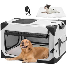 PETIMBER 30" Soft Collapsible Dog Crate, Portable Travel Dog Crate for Medium Dogs Indoor & Outdoor, 4-Door Foldable Dog Kennel with Safety Zippers, Mesh Windows, Soft Mat for Travel or Home Use