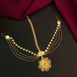 Efulgenz Gold Tone Indian Jewelry for Women Dubai Style Matha Patti Indian Gold Tone Floral Multilayer Beads Chain Matha Patti Indian Bollywood Bridal Hair Jewelry for Women Hair Accessories,