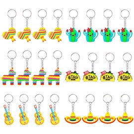 CiciBear 24 Pack Mexican Party Return Favors with Pinata, Hat, Cactus, Taco, Guitar and Maraca Keychains for Mexican Fiesta Party,Cinco De Mayo Party,Mexican Birthday Party,Fiesta Bachelorette Party