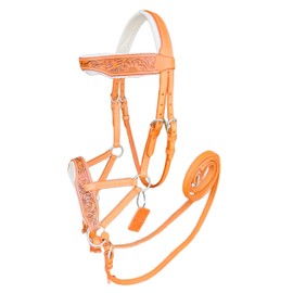 AHS us Natural Toned Leather Sidepull Bitless Bridle with White Cow Soft Leather Padding | Full Leather reins | (Natural, Full)