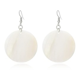 Trendy Light Weight Round White Shell Dangle Earrings for Women Gifts Metal Charming Bohemian Geometric Retro Drop Dangle Earrings (White Shell Dangle Earrings)