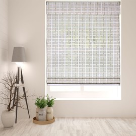 ARLO BLINDS Sheer Bamboo Roman Shades with Valance - Whitewash, 35" W x 74" H - Light Filtering Cordless Blinds for Interior Windows - Real Natural Bamboo Material - Mounting Hardware Included