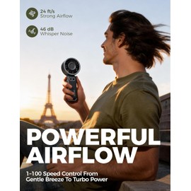 Portable Turbo Fan 100 Speed Handheld Fan, Foldable 4 in 1 Rechargeable Personal Fan for Neck Desk Travel Concerts and Outdoor Use
