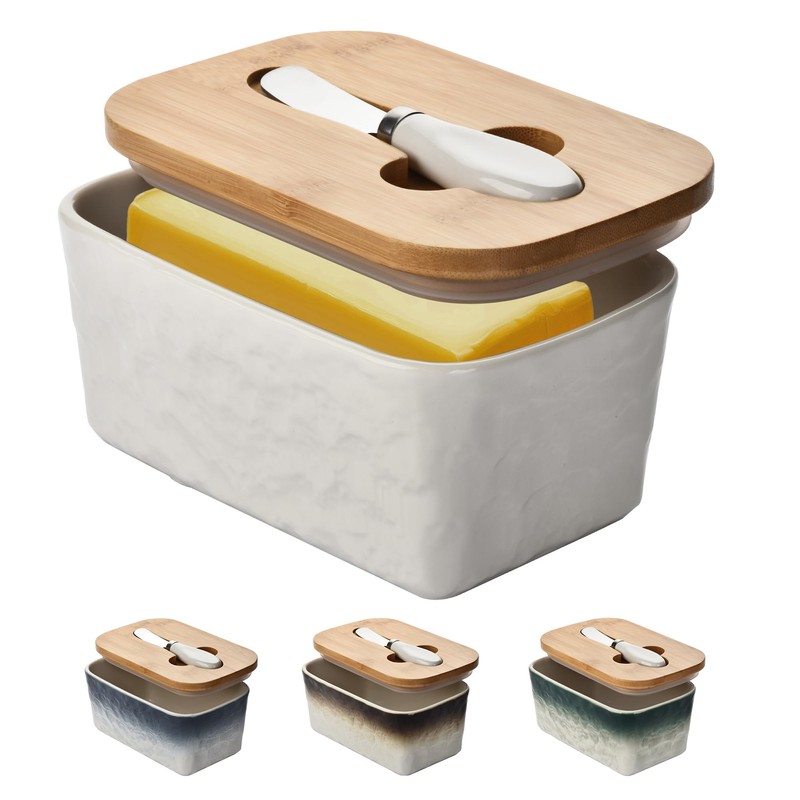 Stone Large Butter Dish with Lid for Countertop,Ceramic Butter Keeper