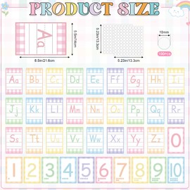 Crtiin Pastel Colors Gingham Bulletin Board Letters Abc Alphabet Poster Pastel Classroom Wall Decor Gingham Classroom Bulletin Board Alphabet Poster for School Teacher Supplies with adhesive dots