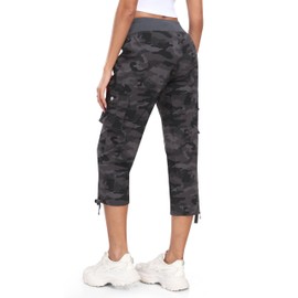 MoFiz Womens Capris Summer Cargo Shorts Lightweight Quick Dry Athletic Casual Travel Loose Ladies Outdoor Hiking Pants Pockets Camo Gray 2XL