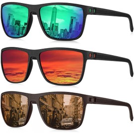 3 Pack Polarized Sunglasses for Men Lightweight Sun Glasses with UV Protection for Driving Fishing Golf (Green+Red+Brown)