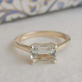 Grüner Amethyst Baguette Vergoldet Sterling Silber Ring - Natürlicher Edelstein - Geburtstagsgeschenk - Weihnachtsgeschenk - Handgefertigte Geschenkideen für Frauen (Größe: US Size 7 / Diameter 17.3)