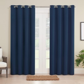 ECLIPSE Bradford Waterproof Blackout Thermal Insulated Grommet Outdoor Curtain for Patio or Porch (1 Panel), 52 in x 84 in, Navy