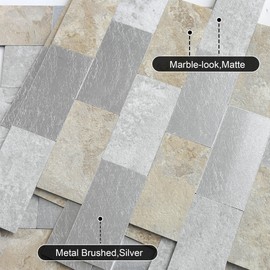 BeNice Peel and Stick Kitchen Backsplash Subway Self Adhesive Sticky Wall Tiles Stickers Bathroom Panels Waterproof(Gray Beige 10Tiles)