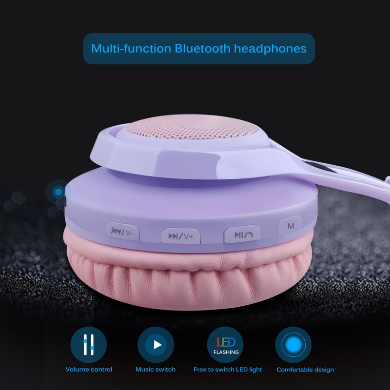 Riwbox WT-7S Kids Bluetooth Headphones Light Up, Foldable Stero Wireless