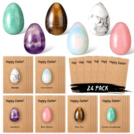 SiliFine 24 Pack Easter Gifts Easter Cards with Eggs-shape Crystals Easter Exchange Party Favors Easter Crystal Gemstone Rocks Worry Stone Art Figurine Collectibles Desk Decor for Easter Party Craft