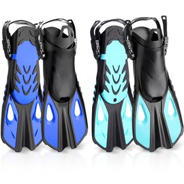 Shappy 2 Pairs of Snorkel Fins Swim Fins Travel Size Short Adjustable Buckles Open Heel Swim Flippers for Snorkeling Diving Swimming Adult Men Womens(Blue, Green,S/M (Adult US Size 4.5-8.5))