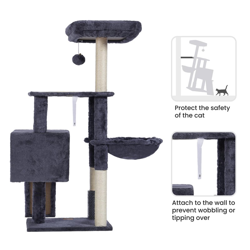 Heybly Cat Tree with Cat Self Groomer Brush, Cat Tower