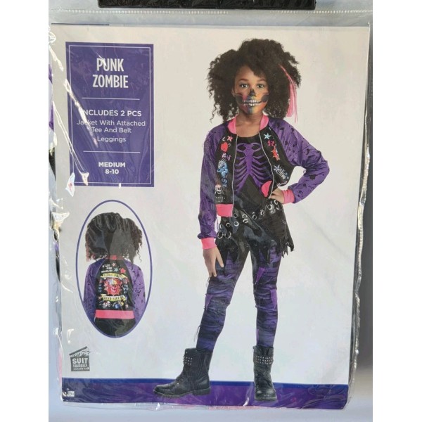 Punk Zombie Costume Child M 8-10 Jacket W/Attached Tee &