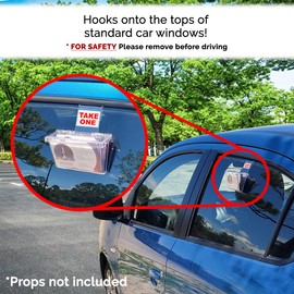 Marketing Holders 6 Pack Outdoor Vehicle Business Card Holder Holds 3.5" x 2" Cards Clear Lid with Window Hook Advertising Card Bin with Take a Card Sticker On the Go