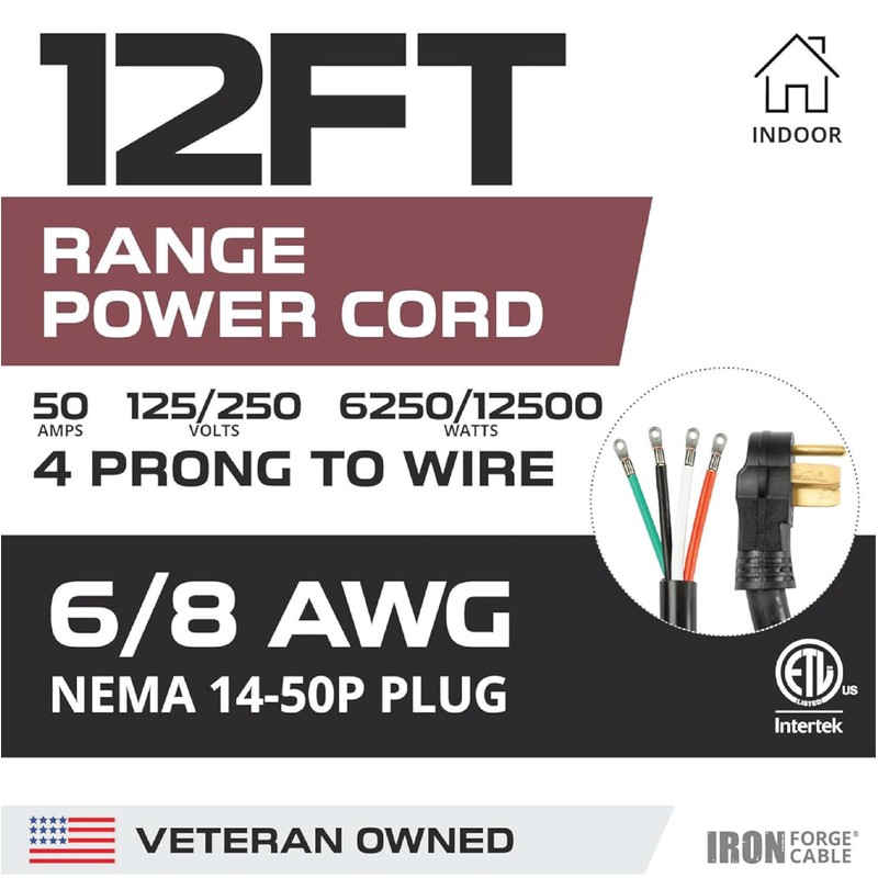 Iron Forge Cable 4 Prong Black Range Power Cord 12