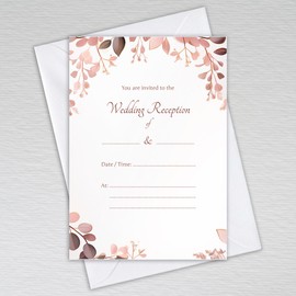 Rose Gold Eucalyptus Wedding Reception Invitations with Envelopes/Dusty Pink Leaves: Rose Gold Eucalyptus Wedding Reception Invites (Pack of 20 with Envelopes)