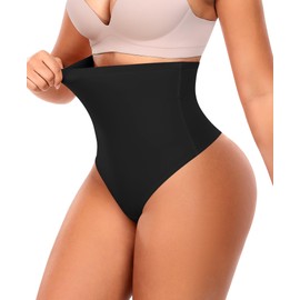 Ganado Tummy Control Thong Shapewear for Women High Waisted Shaping Underwear Thong Panties Body Shaper Panty Girdle (#1 Black, Small)