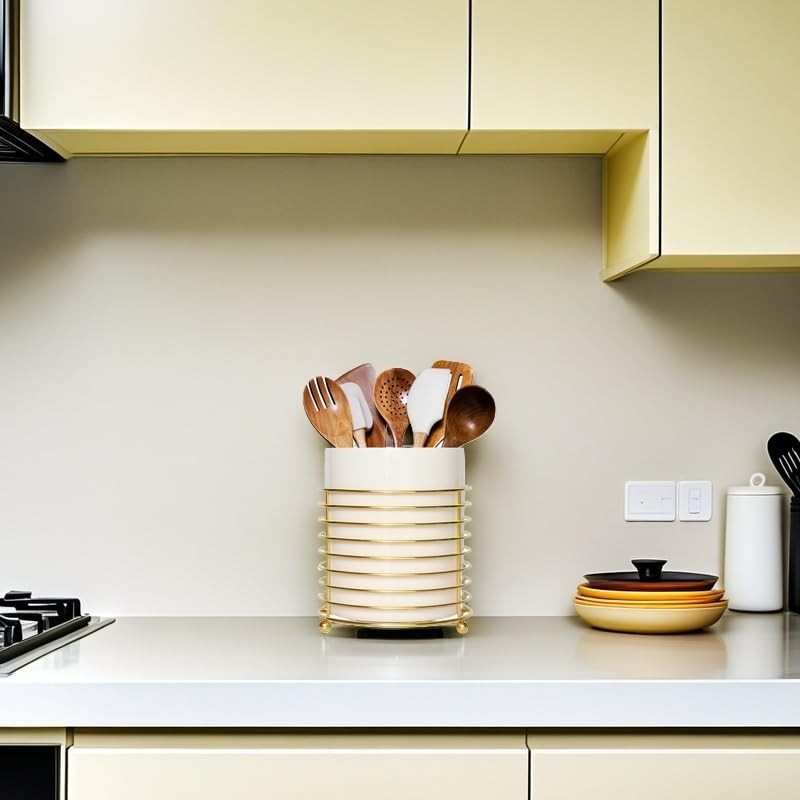 SIEBOLD Utensil Holder for Kitchen Counter Large Cooking Utensil Holder,Gold