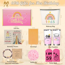 Zyphoria 60th Birthday Gifts for Women, 60 1965 Year Old Gift for Woman, Cool Happy Birthdays Decorations Presents Basket for Female Turning-60, Funny 60 & Fabulous Tumblers for Her Mom Grandma Aunt