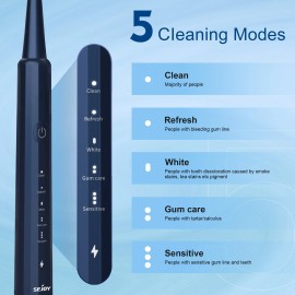 SEJOY Pro Rotating Electric Toothbrush Rechargeable With 10 Brush Heads 5 Mode Time