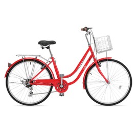 CamPingSurvivals 26" Beach Cruiser Bike, Commuter Bicycle, 7 Speed/Linear Pull Brakes/Widen Seat Men & Women Bike, Adult and Teens Bicycle for Urban Commuter(Red)