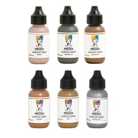 Dina Wakley Metallic Heavy Body Acrylic Paint Bundle - 6 Bottles, 1 Ounce Each - Ancient, Rosy, Medieval, Gilt, Penny and Sterling
