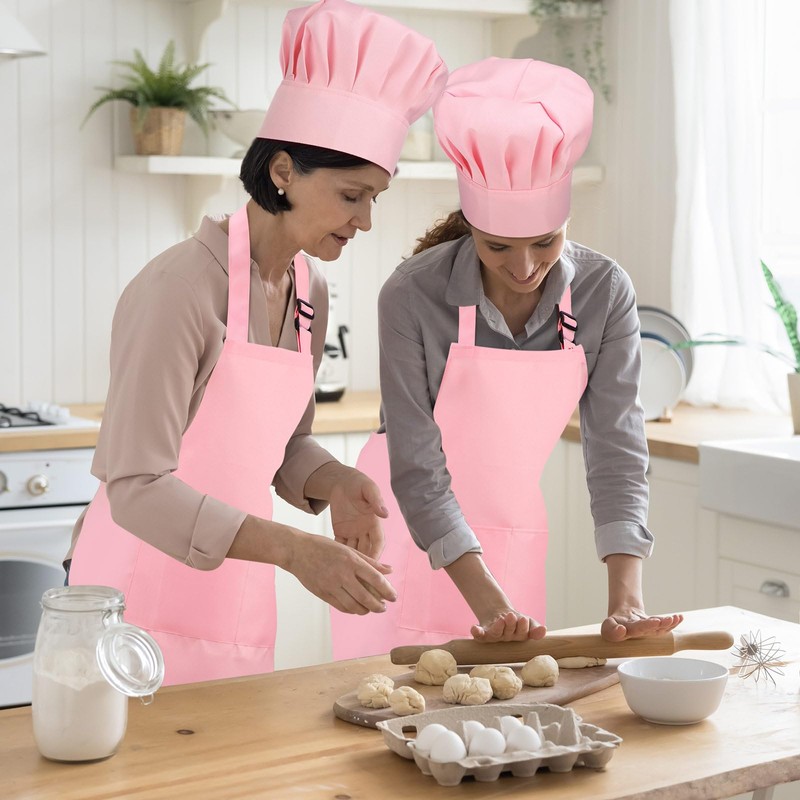 SATINIOR 2 Sets Chef Hats and Aprons with 2 Pockets