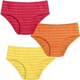 Made in USA Girls' Soft Briefs Underwear in Soft Cotton, Toddler Training Underpants Panties, for Sensitive Skins SPD Sensory Friendly Clothing 3-Pack, Striped Candy Apple/Orange/Yellow, 4
