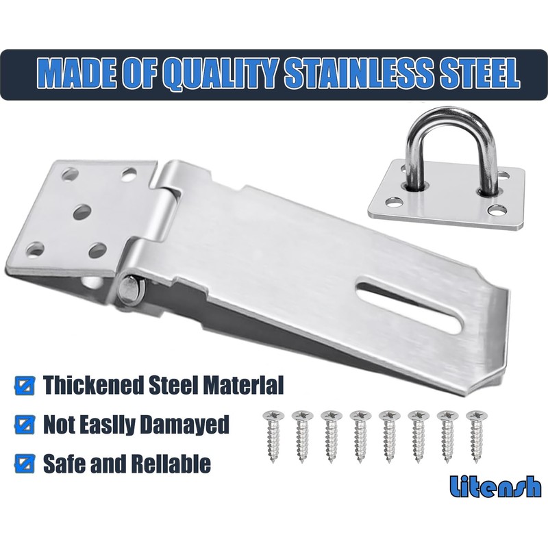 Litensh 4 Inch Stainless Steel Door Locks Hasp Latch with