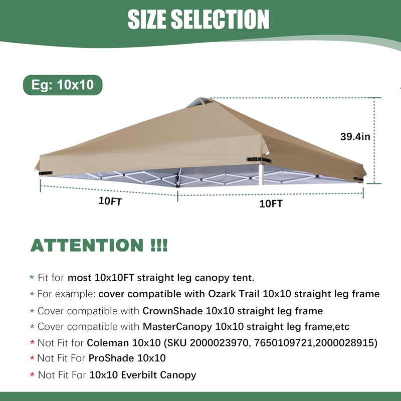 SCOCANOPY Replacement Top with Air Vent and Buckle for 10x10