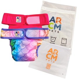 ARCM Pets No Tail Hole Washable Pet Diapers, Dog Diapers Female & Baby Goat Diapers-Ultra Absorbent Incontinence Protection Premium Doggie Diapers & Adjustable Diapers for Small Dogs (Mermaid)