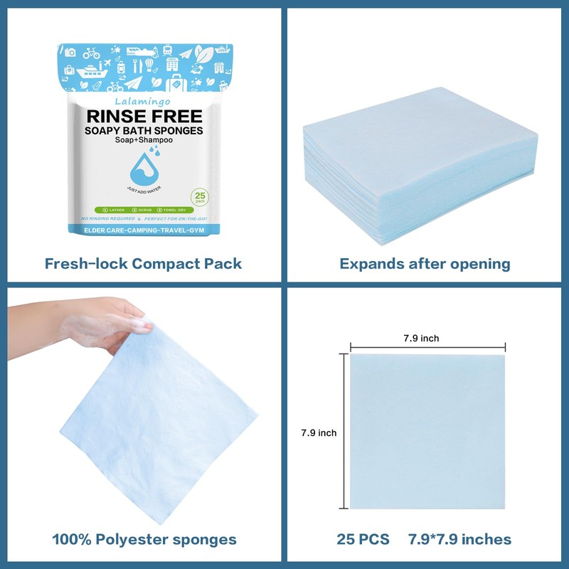 Disposable Rinse Free Bath Sponges, No Rinse Bathing Wipes for