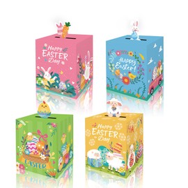 12Pcs 4 Style Easter Treat Boxes Happy Easter Gift Boxes Bunny Eggs Treat Boxes with Handle Easter Boxes for Treats Rabbit Candy Goodies Boxes for Kids Easter Containers
