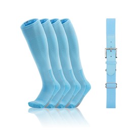 QBK Toddler Baseball Socks And Belt Youth Softball Tee Ball Combo Set for Boy Girl (2 Pairs of Socks & 1 Belt)(BLUE,11-13Y)
