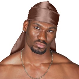 DOHEEM Durags for Men Women, Silky Satin durag for 360 Wave, Long Tails, 1Pc Brown