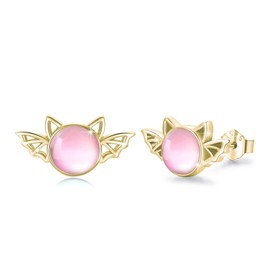 Moonstone Earrings 925 Sterling Silver Bat Earrings Moonstone / Cat's Eye Fashion Hypoallergenic Earrings Jewellery Christmas Gifts for Children Girls, Sterling Silver