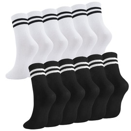 Zuimei 6 Pairs Ladies Socks Sports Gym Leisure Crop Socks, Breathable Ankle Cotton Liners Socks Multipack for Men & Women, Size 6-11 (Polyester, Black+White)