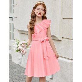 Arshiner Kids Dress Fashion Flounce Sleeve Pink Swing Birthday Party Dresses 7-8 Years