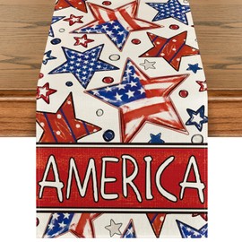 Artoid Mode America Stars and Stripes Patriotic 4th of July Table Runner, Memorial Day Kitchen Dining Table Decoration for Home Party Decor 13x120 Inch
