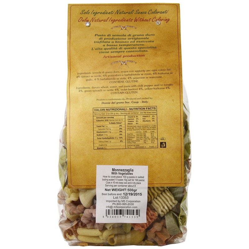Italian Pasta Fantasia Colored Leftovers (Monnezza Verdure) Pasta, 17.6 Ounces,