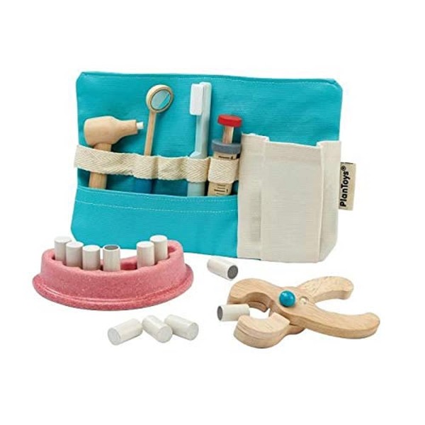 PlanToys Wooden Dentist Role Play Set (3493) | Sustainably Made from Rubberwood and Non-Toxic Paints and Dyes