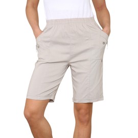 Faozo® Women's Cherry Berry Shorts - Ladies Plain Stretch Fit Pull On Elasticated Waist Summer Short Pants (Stone, UK 12)