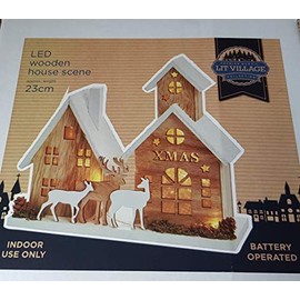 Premier LED Wooden House Scene 23cm Nordic Christmas Village