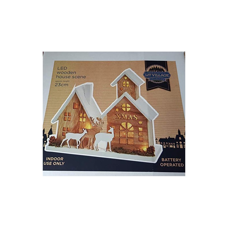 Premier LED Wooden House Scene 23cm Nordic Christmas Village
