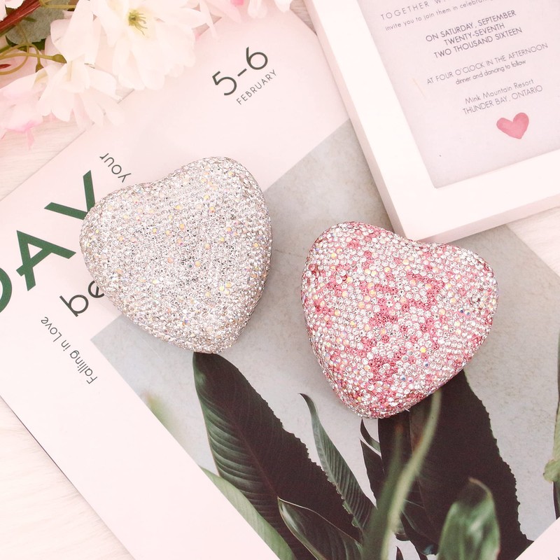 Naimo Full Rhinestone Heart Shaped Ring Box Velvet Holder Jewelry