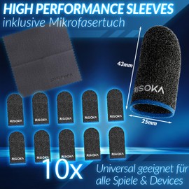 RISOKA® Pack of 10 Gaming Finger Sleeves - Extra High: 34% Silver Fibres - For Pro Mobile Gaming - PUBG Finger Sleeve - Finger Sleeve Gaming - PUBG Mobile Gaming Finger Sleeve - Finger Gloves
